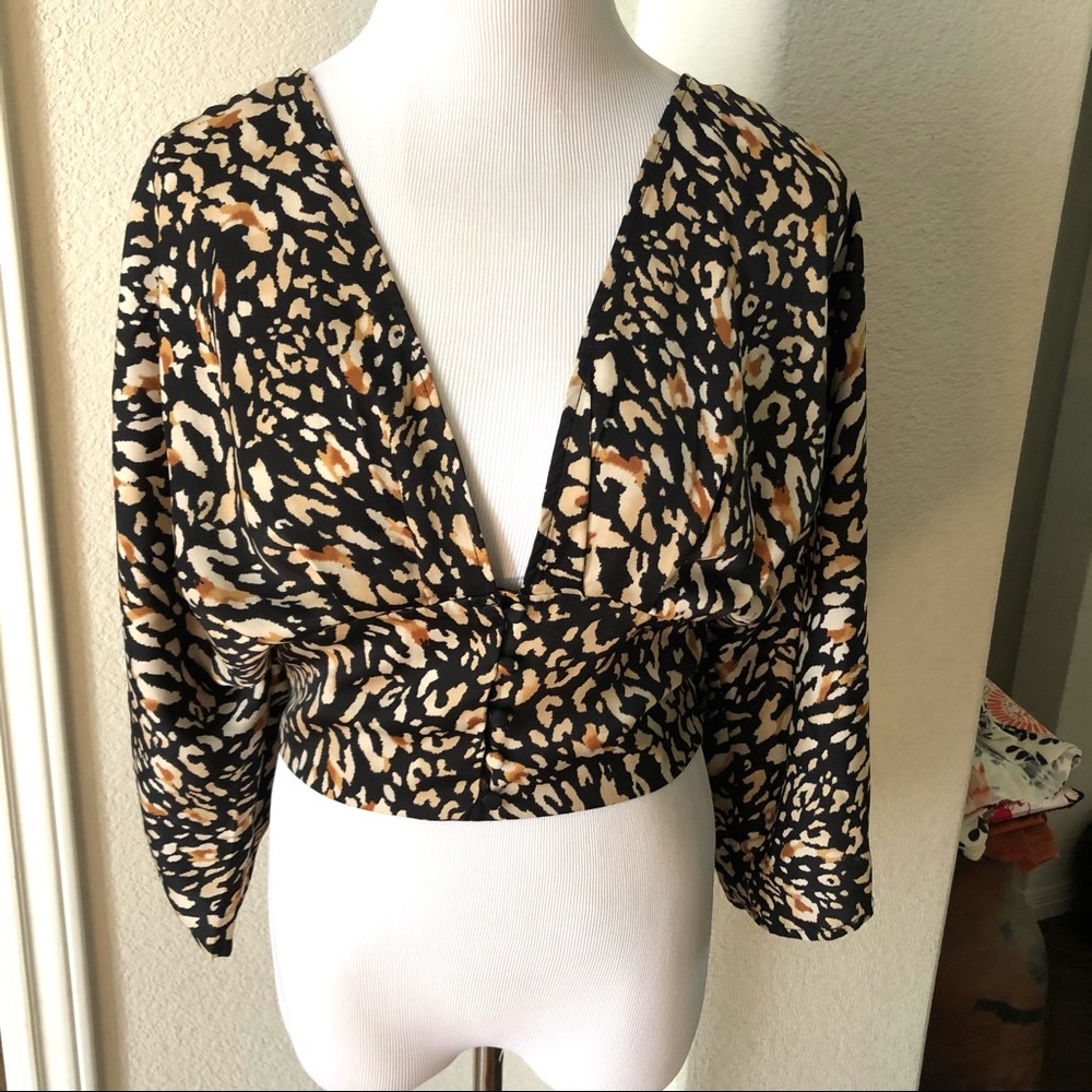 Forever 21 Woven Top Large Black Tan New Smock